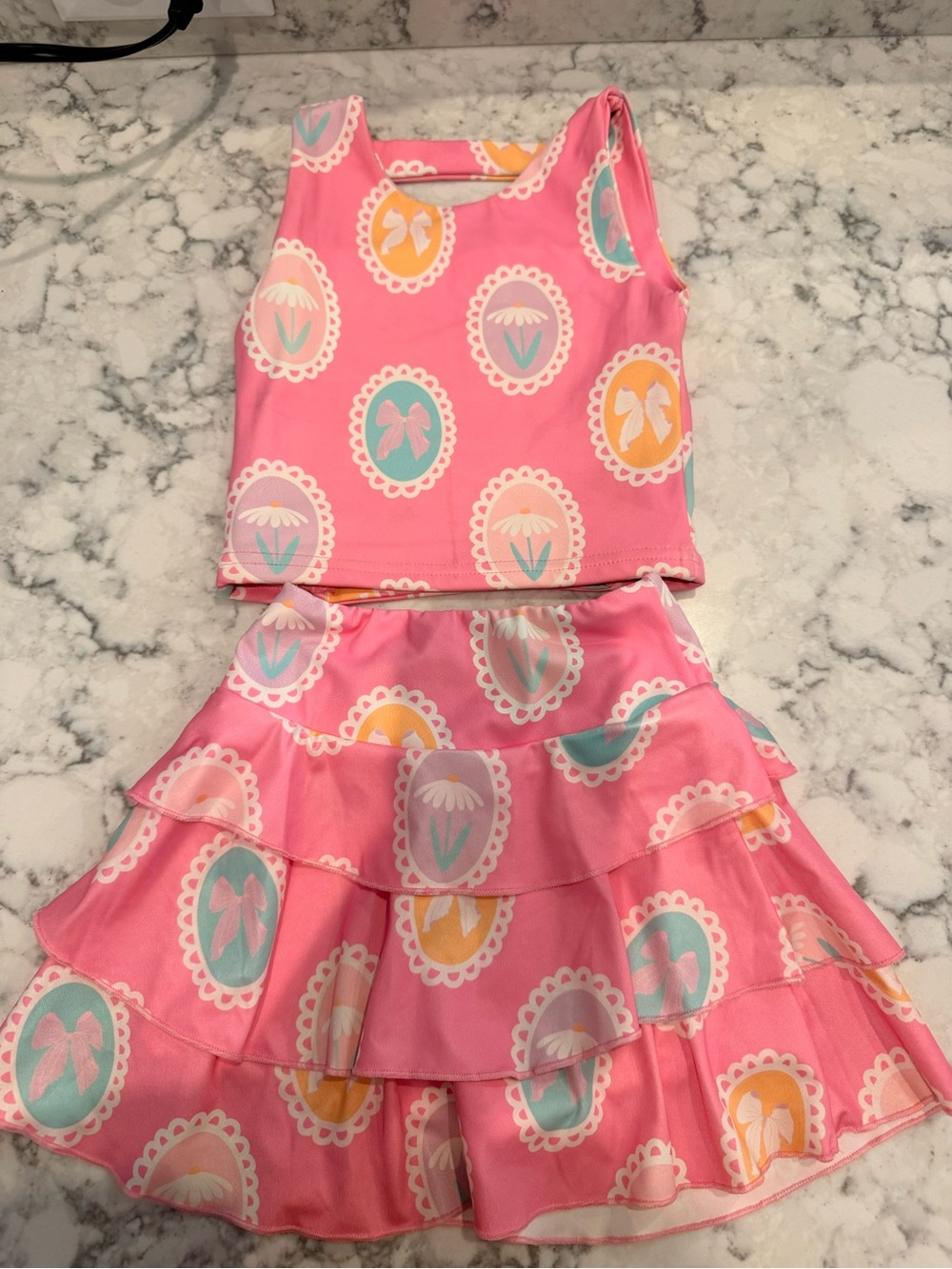 Made by Molly Pink Floral Oval Print Tank Top & Ruffle Skirt Set